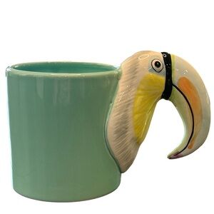 VTN 90s Aqua tropical Toucan bird mug beak  as handle retro maximalist kitschy